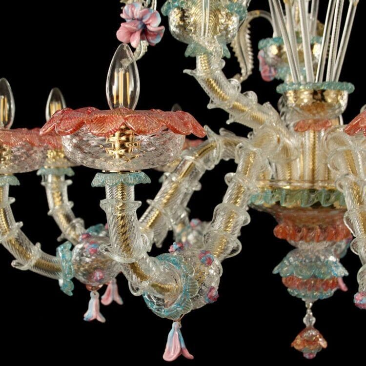 Rezzonico 9 Lights Murano Glass Chandelier with Gold and Floral Details