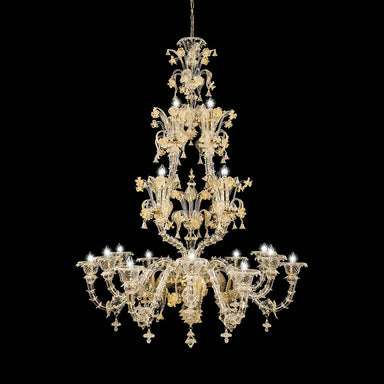 20 Light Rezzonico Style Murano Glass Chandelier with Gold Details