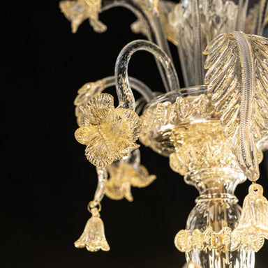 20 Light Rezzonico Style Murano Glass Chandelier with Gold Details