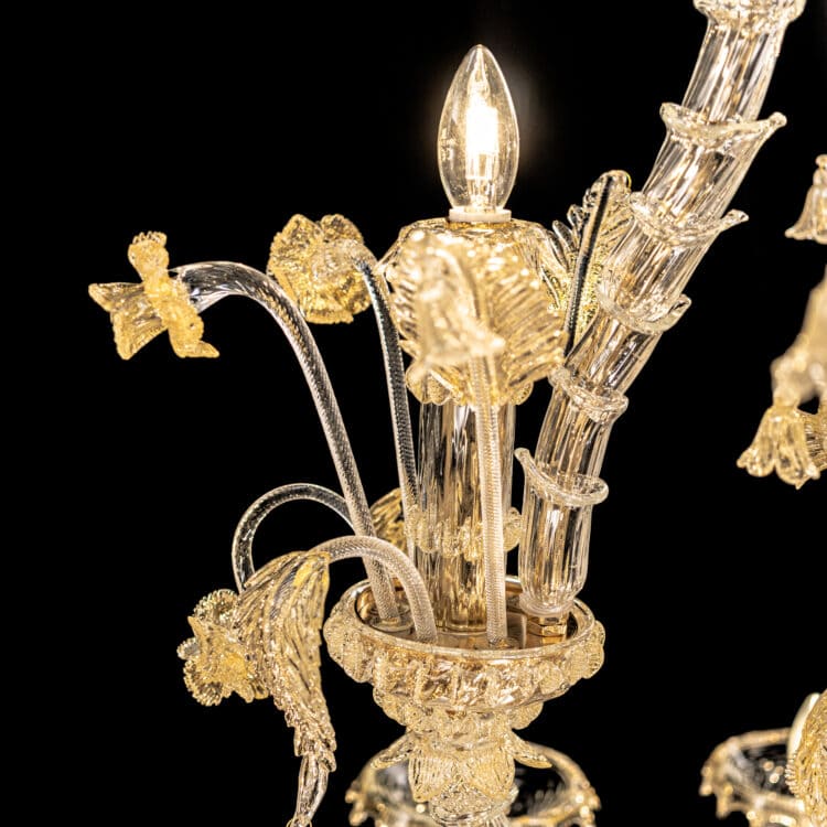 20 Lights Rezzonico Style Murano Glass Chandelier with Gold Details