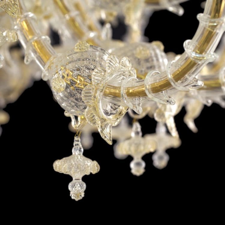 32 Lights Rezzonico Style Crystal and Gold Murano Glass Chandelier