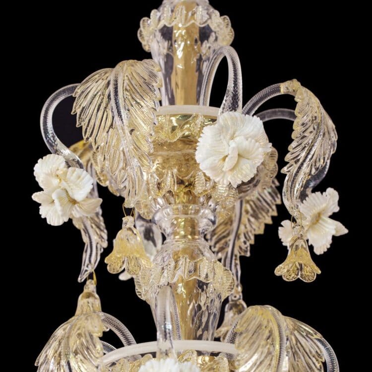 32 Lights Rezzonico Style Crystal and Gold Murano Glass Chandelier