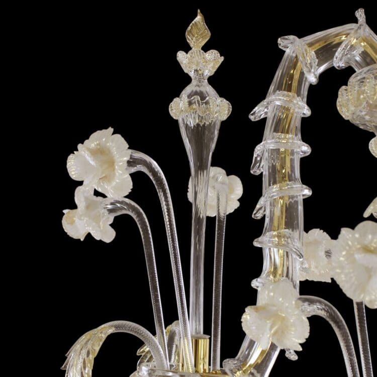 6 Lights Rezzonico Style Murano Glass Chandelier with Gold Details