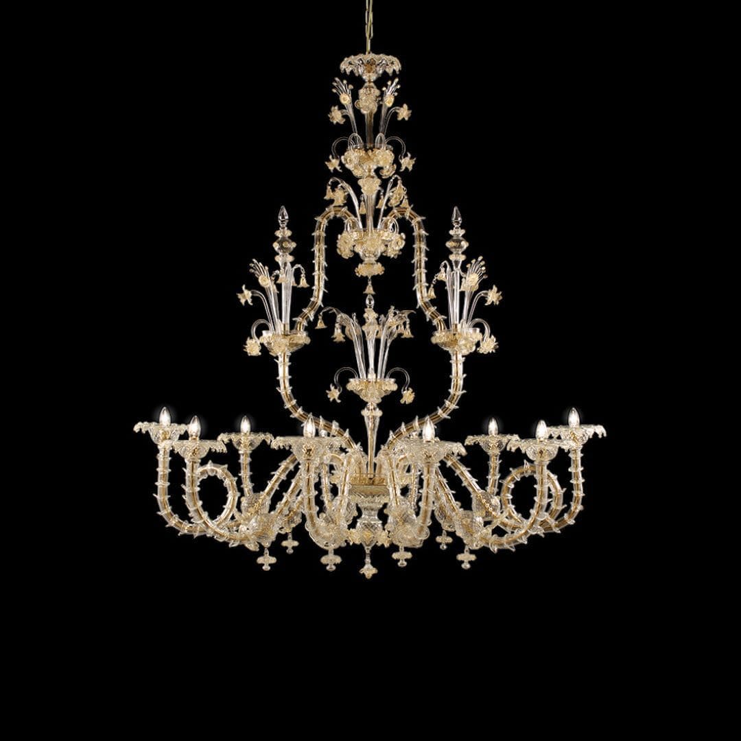 Oval 10 Lights Crystal and Gold Murano Glass Chandelier