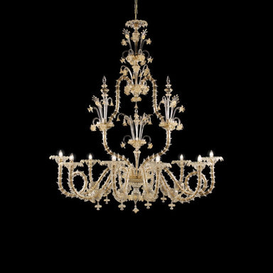 Oval 10 Light Crystal and Gold Murano Glass Chandelier