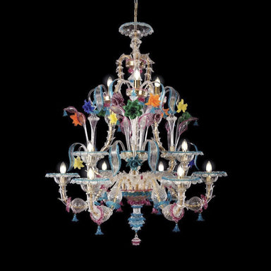 Large 3 Tier Rezzonico Chandelier with Red and Light Blue Finish