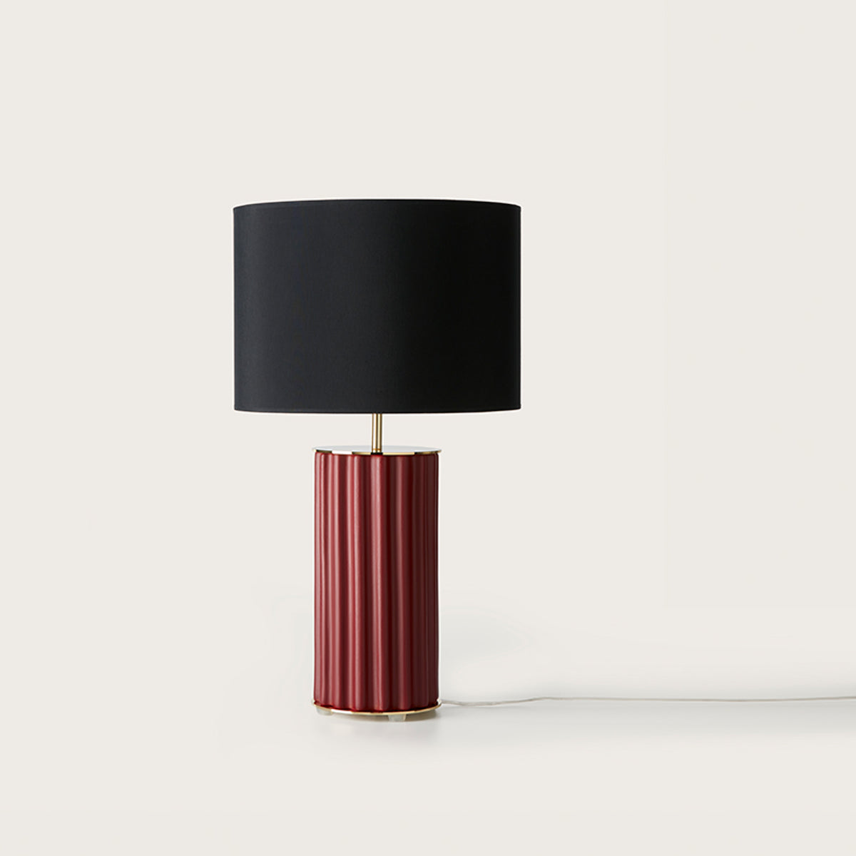 Red and gold modern ribbed ceramic table lamp