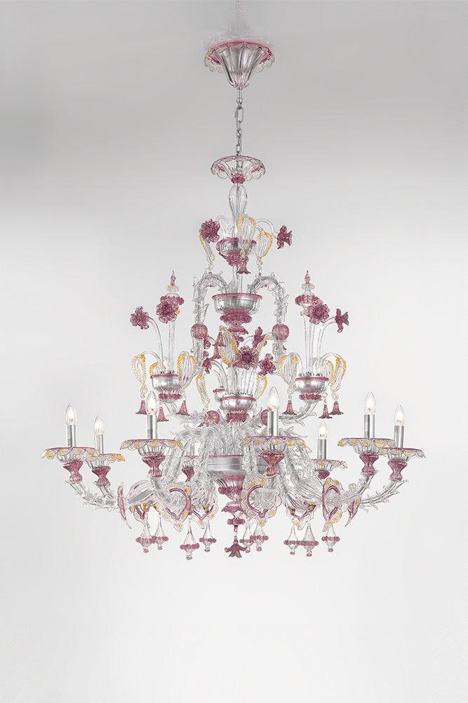 Handcrafted Ornamental Antique Fine Italian Chandelier With Nine Lights And Murano Glass