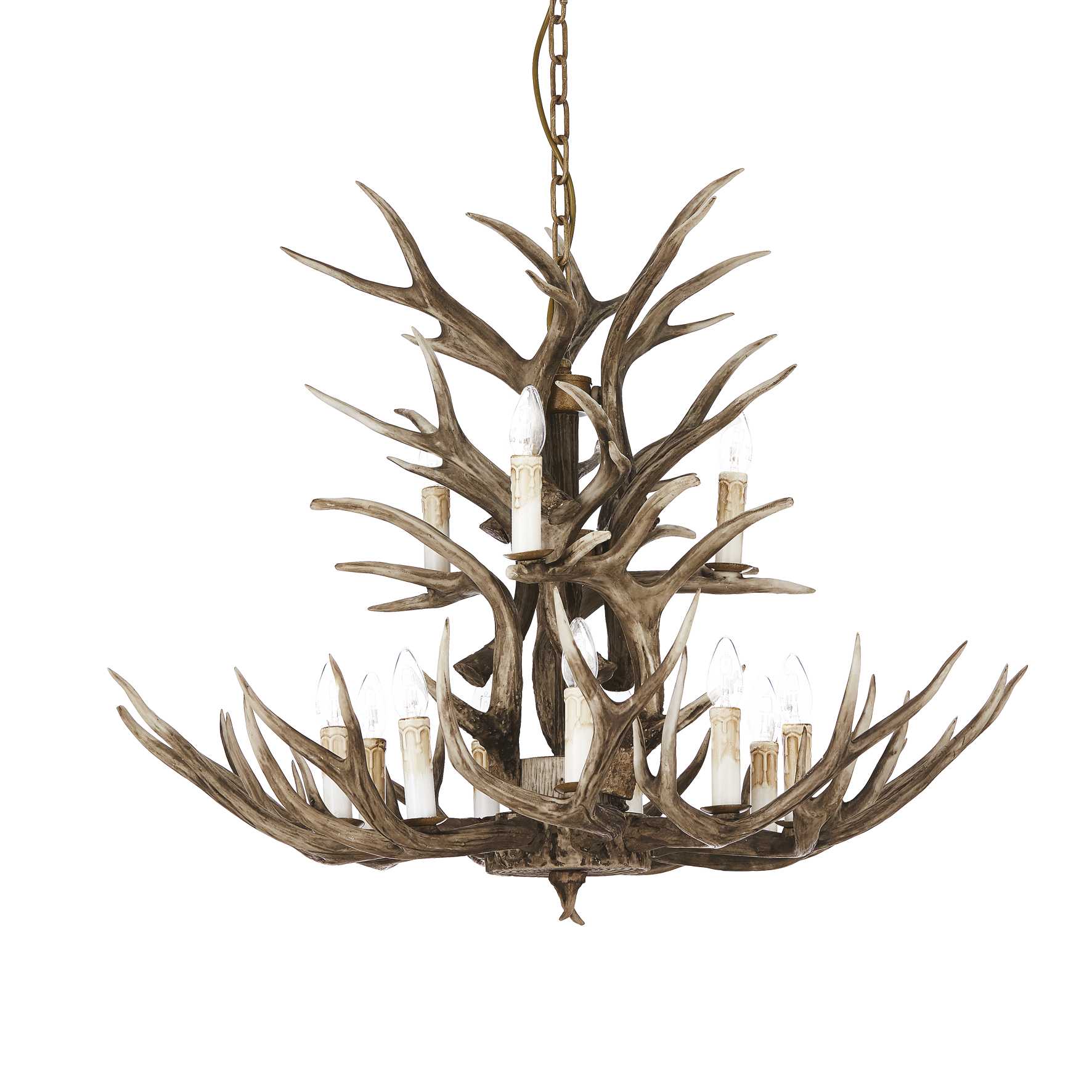 Rustic 12 Light Metal Ideal Lux Chalet Horn Chandelier