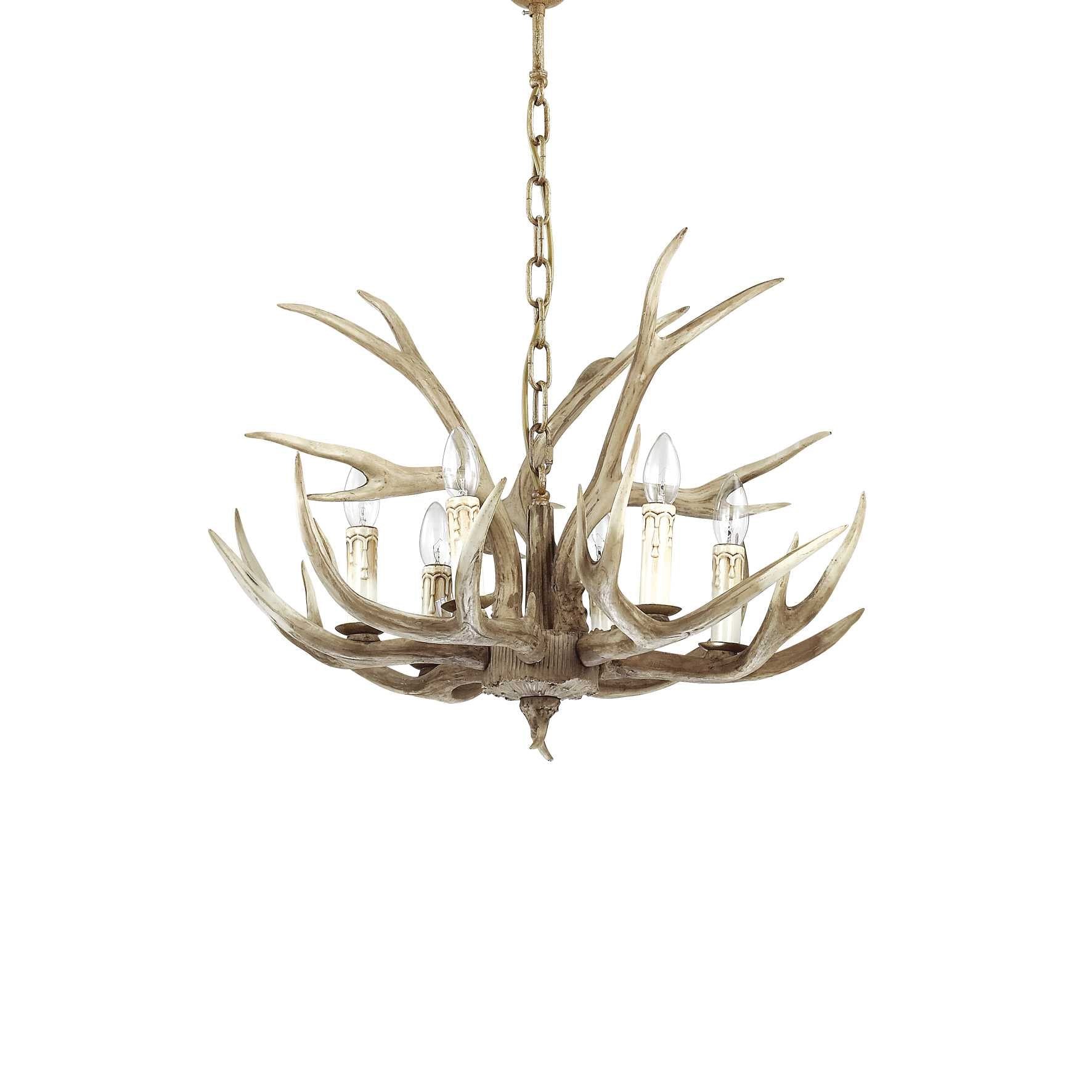 Rustic 6 Light Metal Ideal Lux Chalet Horn Chandelier