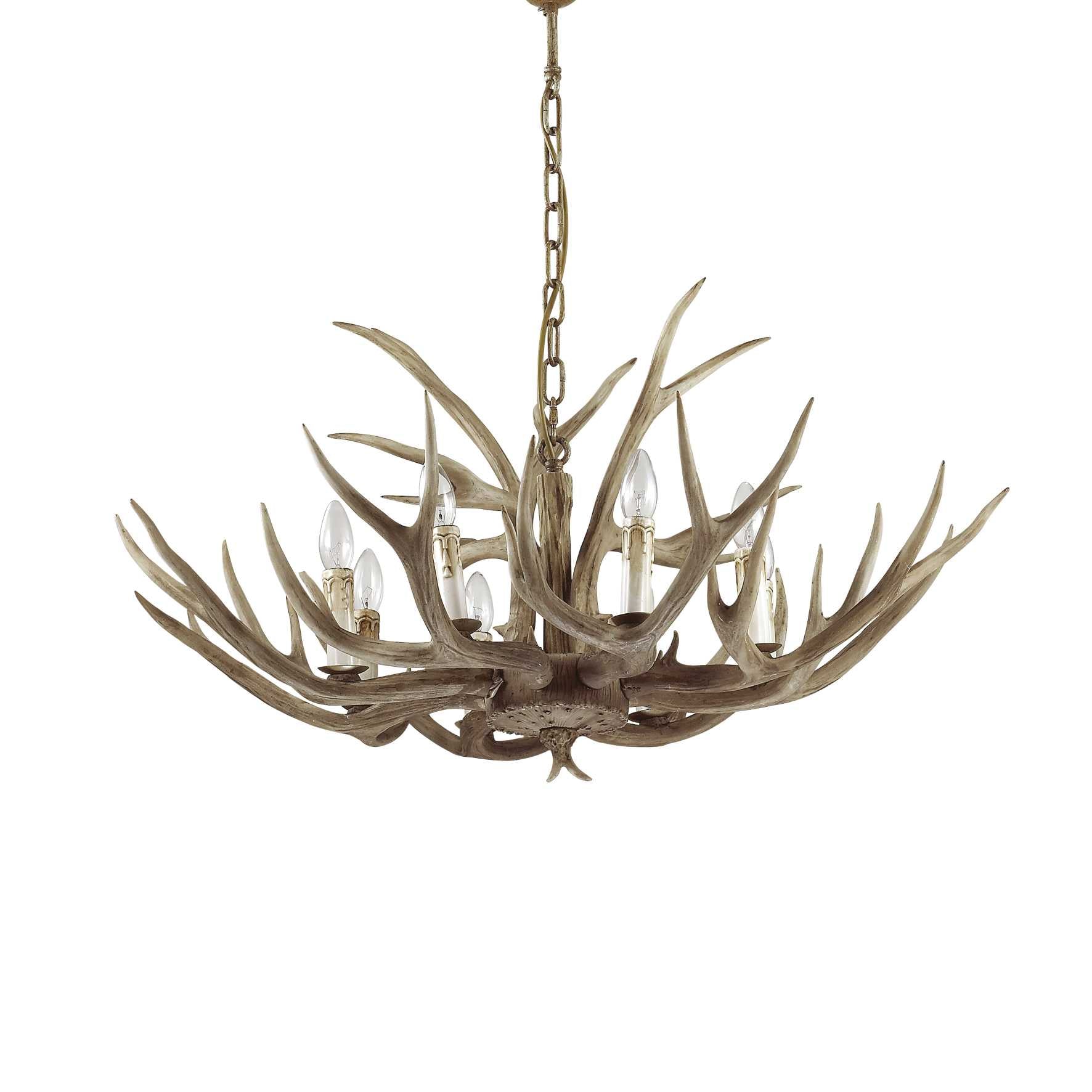 Rustic 8 Light Metal Ideal Lux Chalet Horn Chandelier