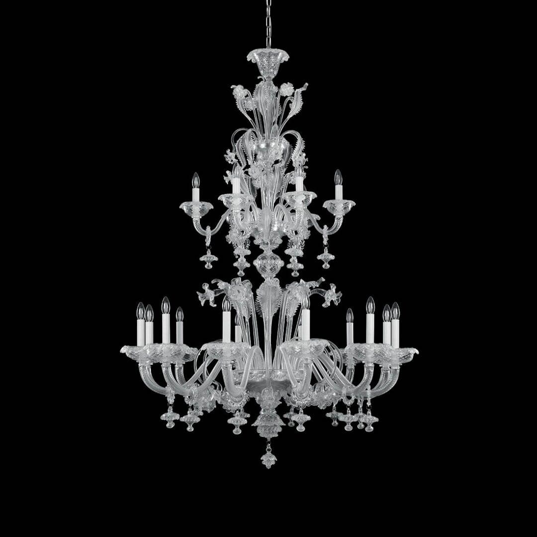 Rezzonico 18 Lights Murano Glass Chandelier with Classic Crest