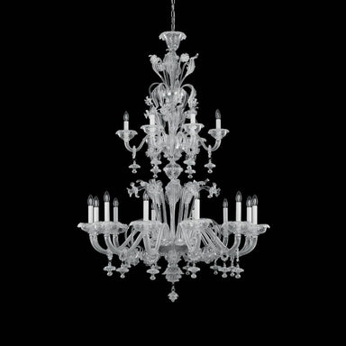 Rezzonico 18 Light Murano Glass Chandelier with Classic Crest