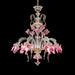 Murano Glass Chandelier with 6 Lights, Crystal, Gold, and Pink