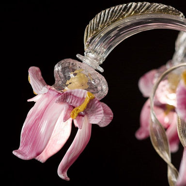 Murano Glass Chandelier with 6 Light, Clear, Gold, and Pink