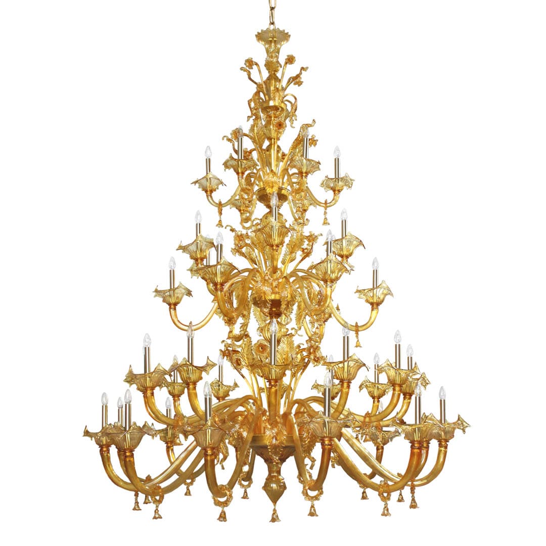 Triple-Tier Amber Glass Chandelier with 42 Lights