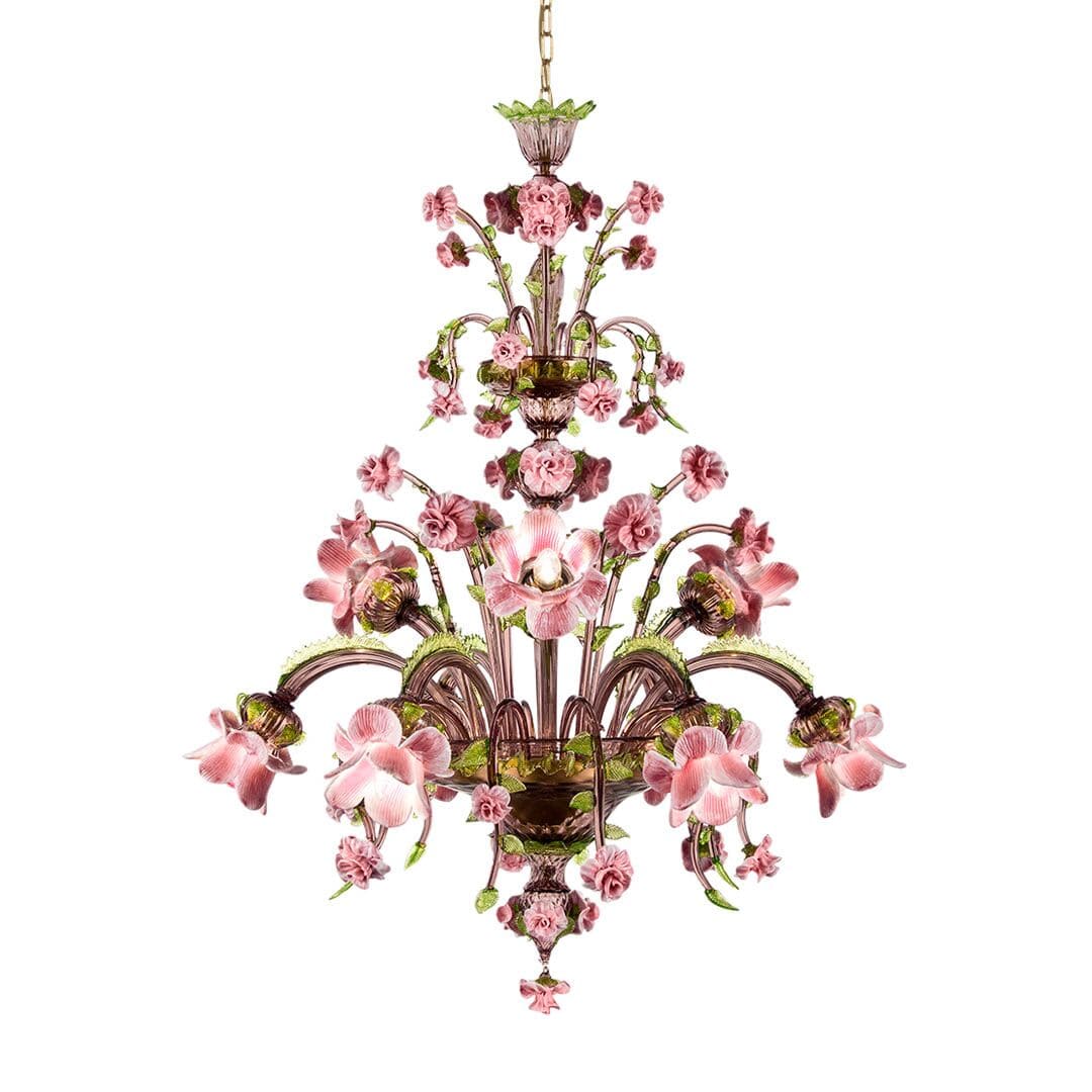 6+3 Light Handblown Glass Chandelier with Floral Details