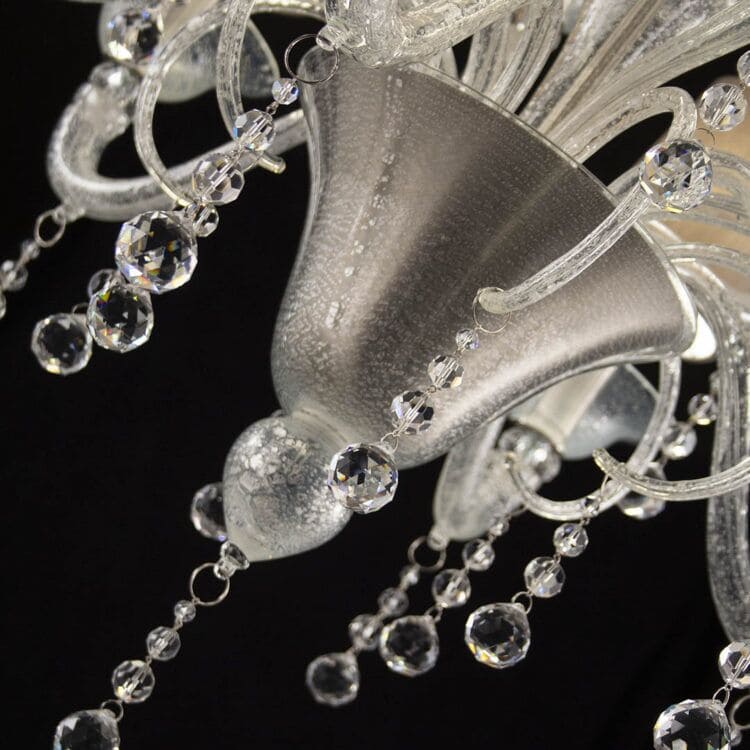 12 Lights Luxury Chandelier with Silver Leaf and Dove-Coloured Lampshades