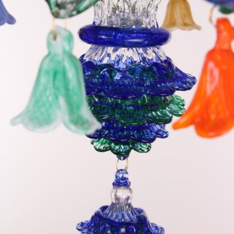 6 Lights Rezzonico Style Chandelier with Ruby and Azure Glass