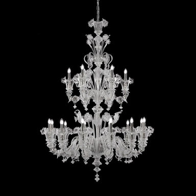 Elegant Multi Tier Clear Murano Chandelier with 12 + 6 Lights