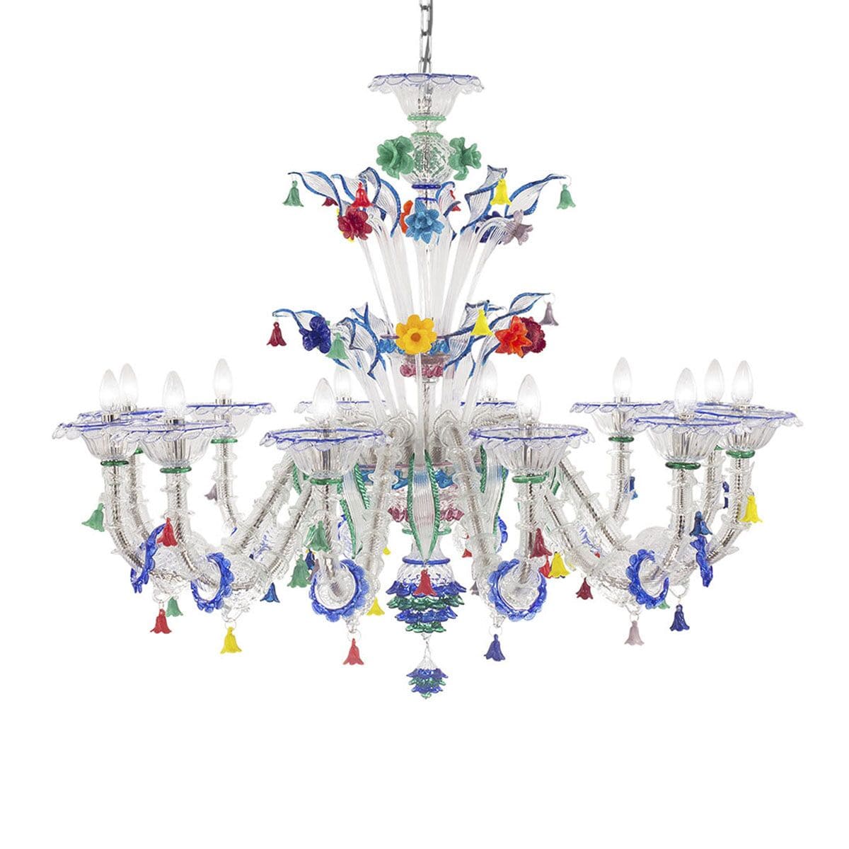 12 Lights Rezzonico Chandelier with Blue Trim and Floral Details