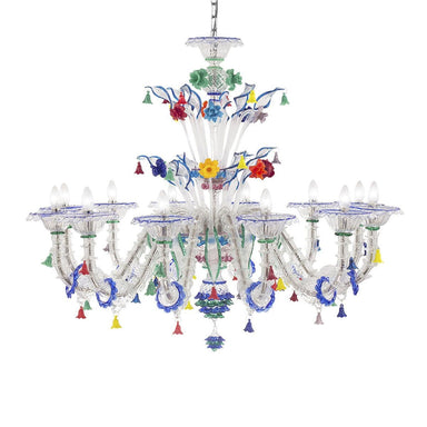 12 Light Rezzonico Chandelier with Blue Trim and Floral Details