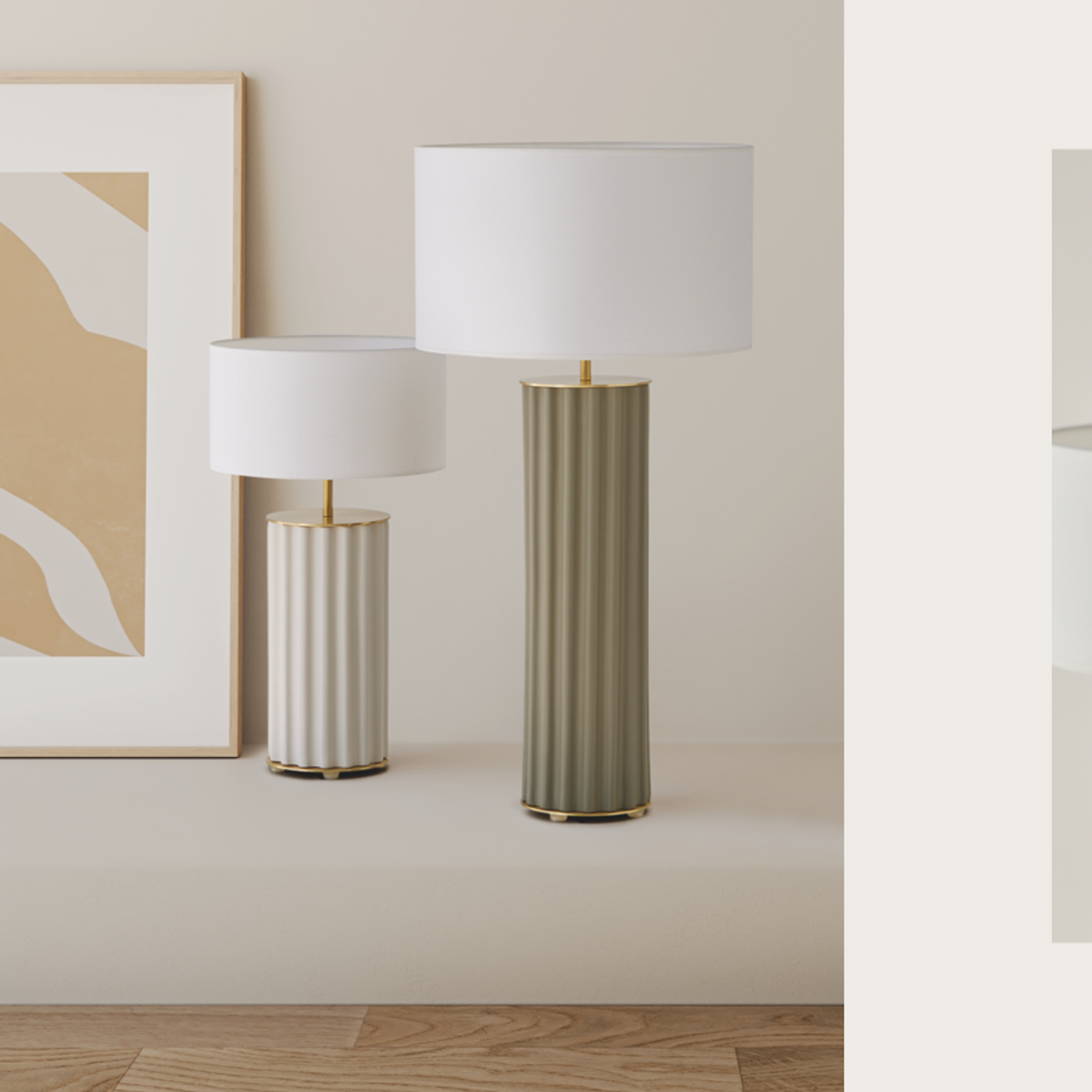 Sage and beige modern ribbed ceramic table lamp