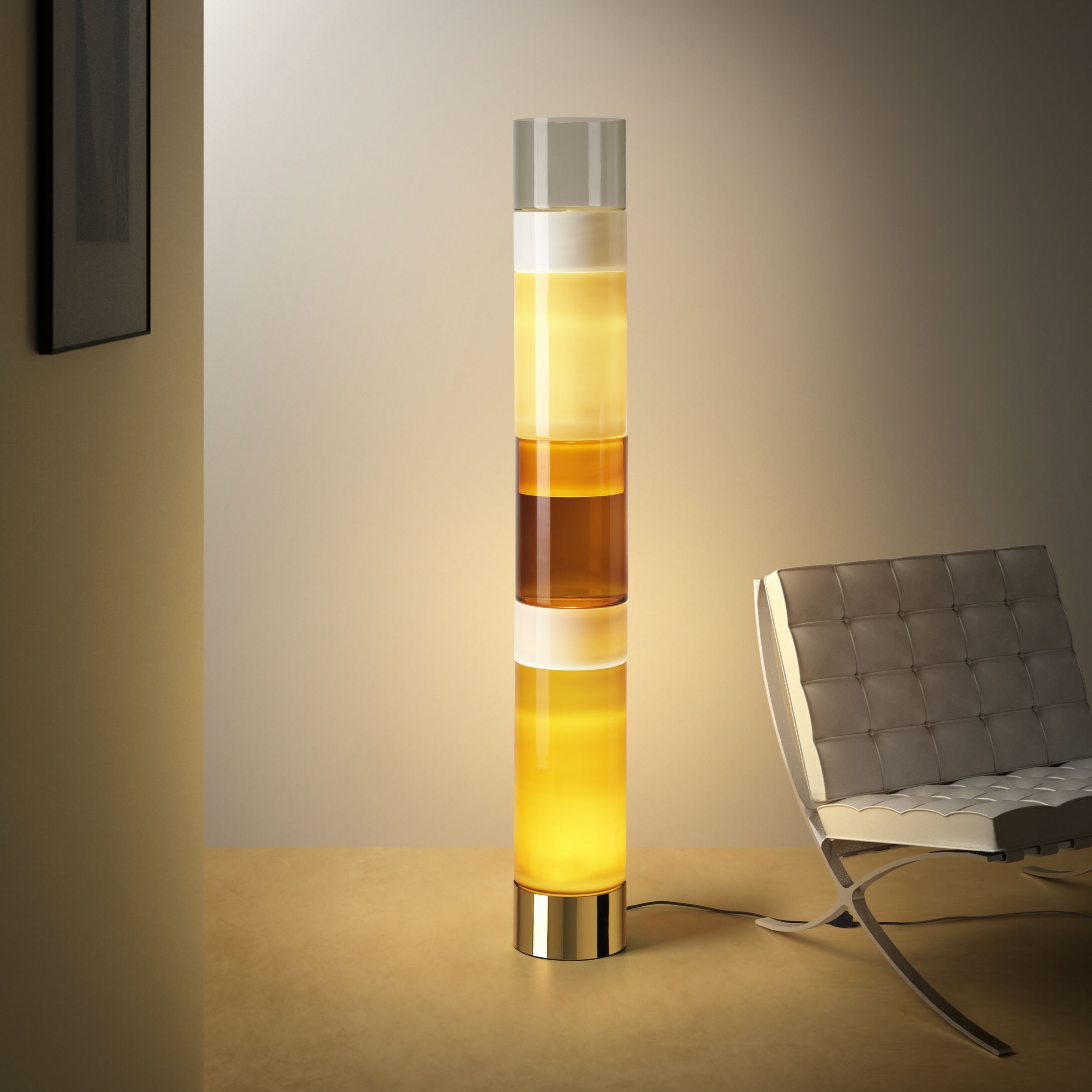 Stacking 'D' Murano Glass Pillar Floor Light In Tobacco & Gold