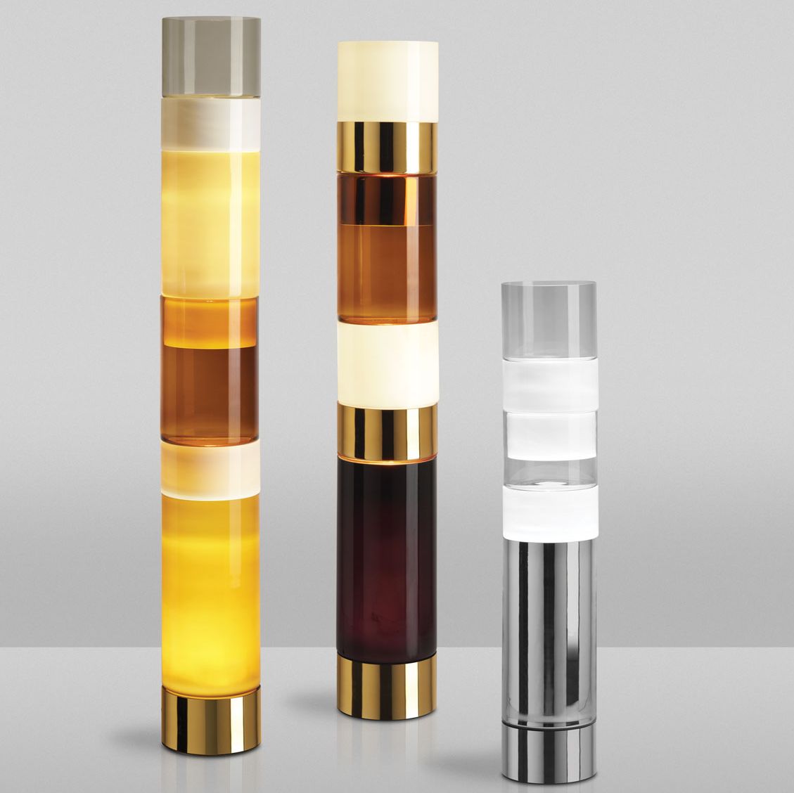 Stacking 'D' Murano Glass Pillar Floor Light In Tobacco & Gold