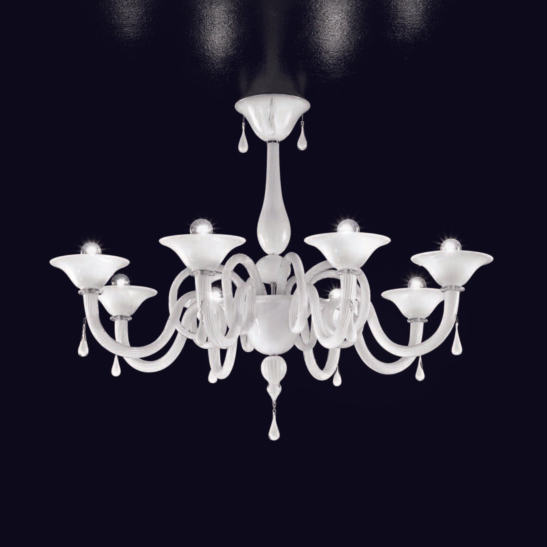 Handcrafted Contemporary Fine Italian Ceiling Pendant Chandelier With Five Shades And Murano Glass