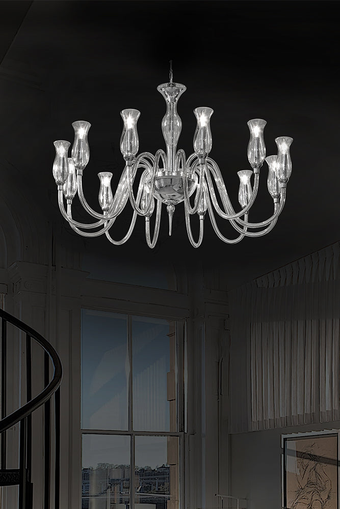 Handcrafted Contemporary Fine Italian Chandelier With Twelve Lights And Murano Glass