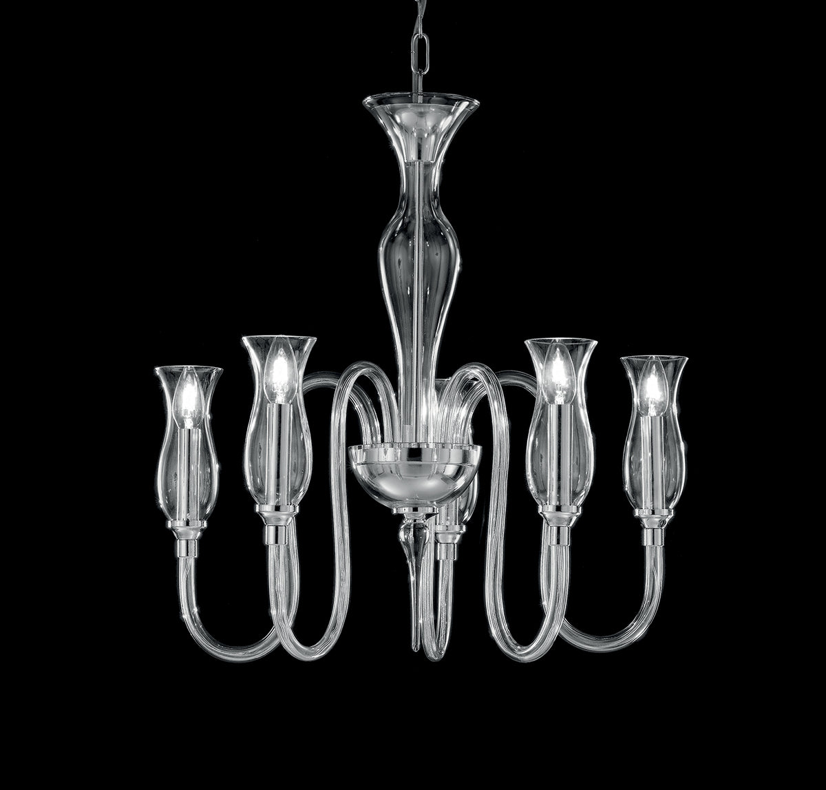 Handcrafted Contemporary Fine Italian Chandelier With Five Lights And Murano Glass