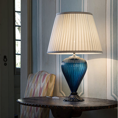 Handcrafted Modern Fine Italian Large Table Lamp With Shade And Murano Glass