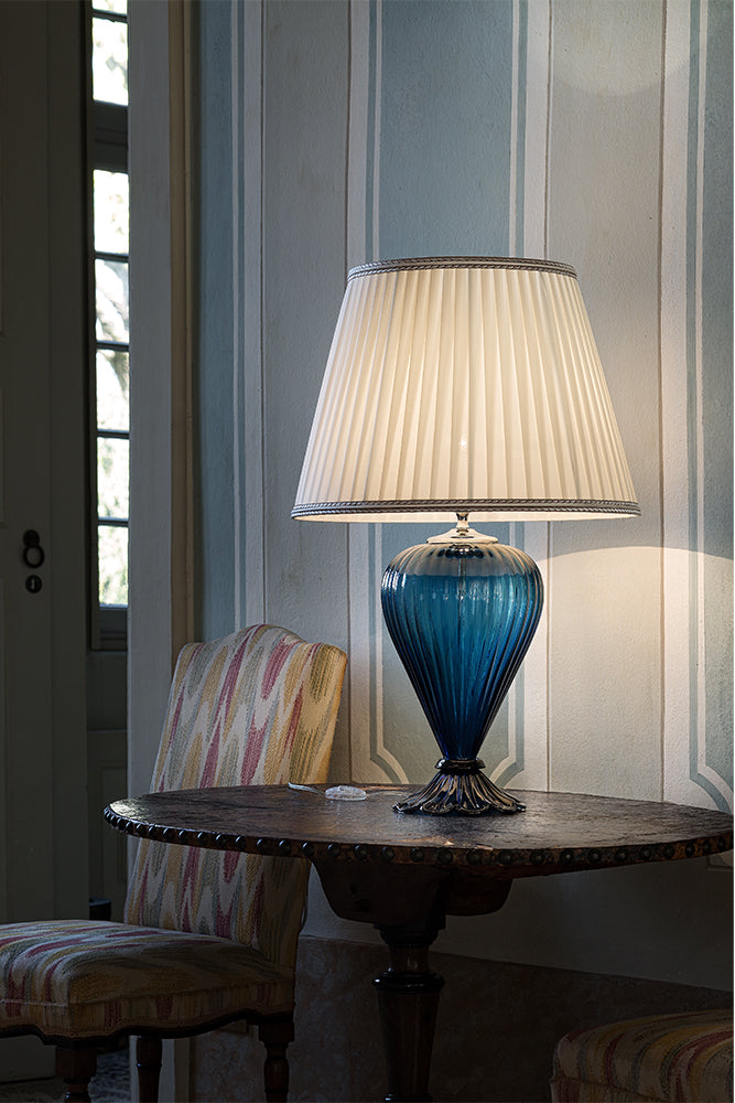Handcrafted Modern Fine Italian Large Table Lamp With Shade And Murano Glass