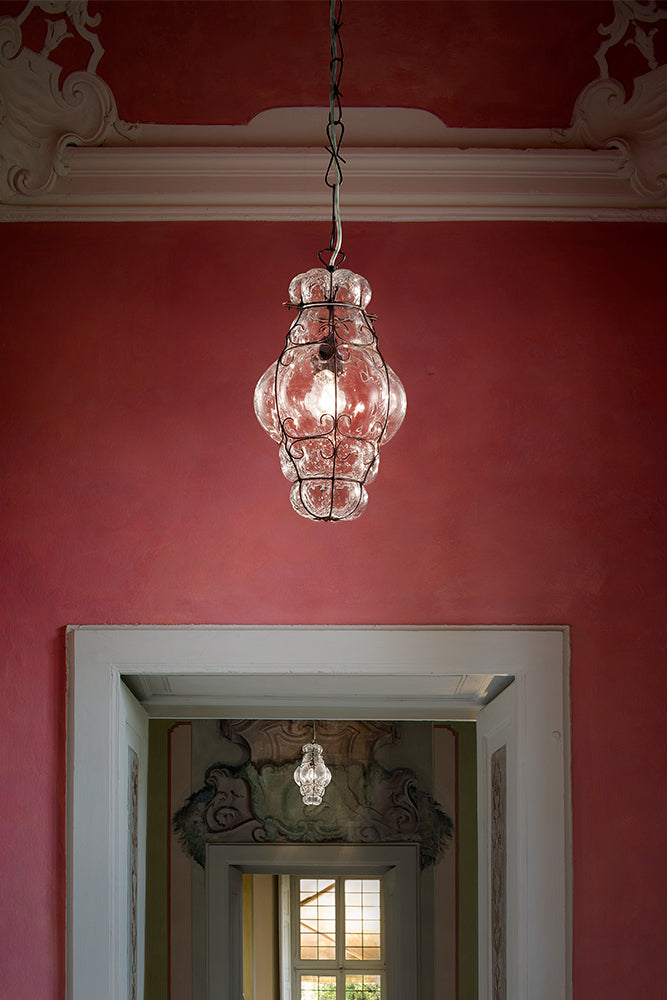 Hand-Blown Timeless Pendant Ceiling Lamp With One Diffuser And Murano Glass