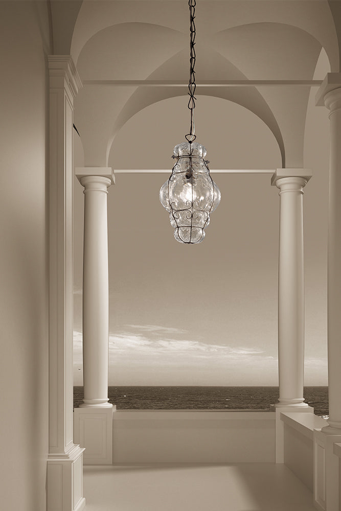 Hand-Blown Timeless Pendant Ceiling Lamp With One Diffuser And Murano Glass