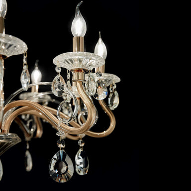 Traditional 10 Light Gold Glass Chandelier