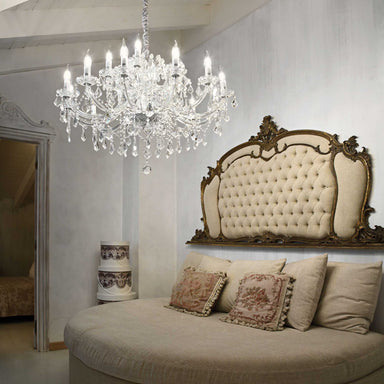 Traditional 18 Light Glass and Crystal Chandelier