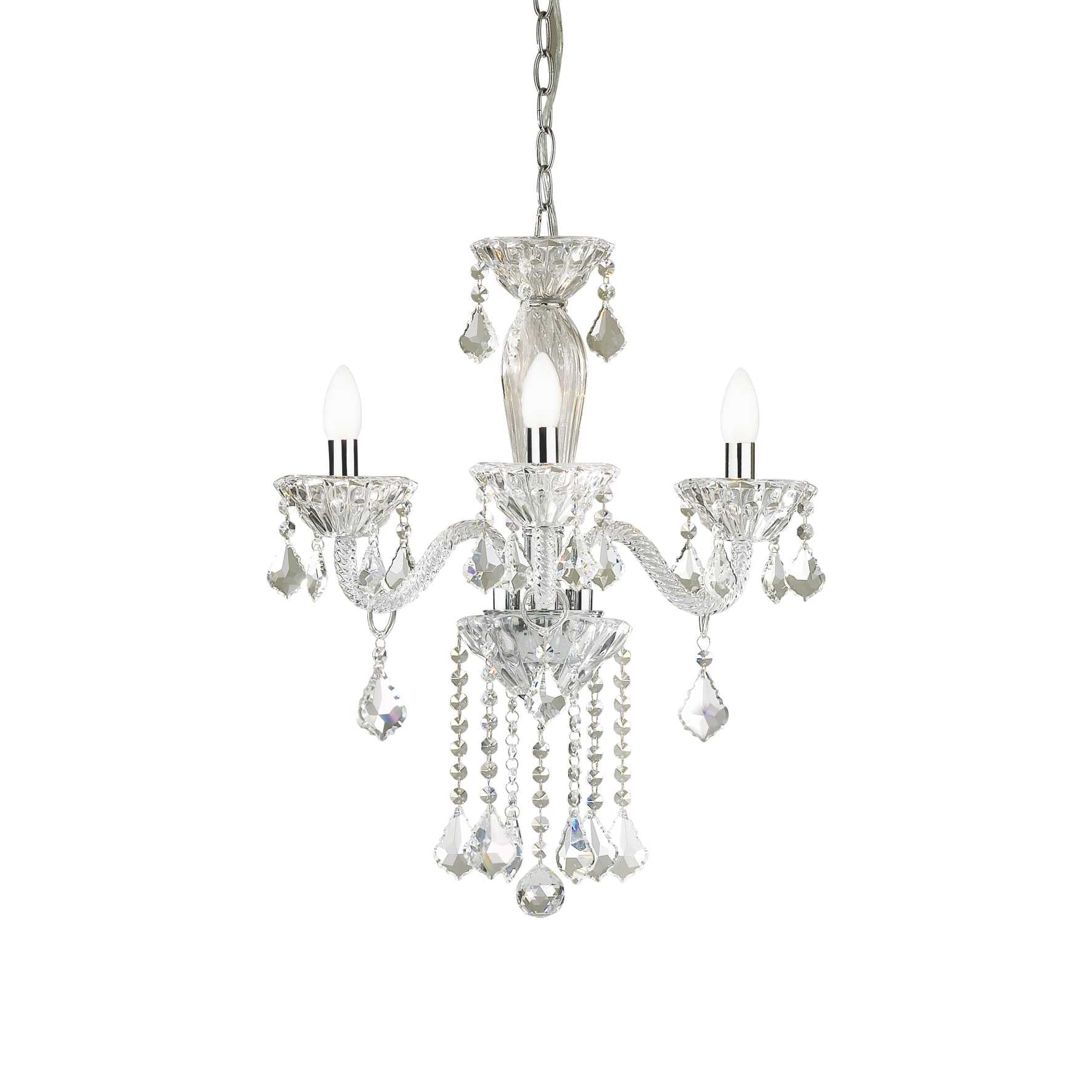 Traditional 3 Light Blown Clear Glass Ideal Lux Chandelier