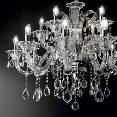 Traditional 15 Light Glass and Crystal Chandelier