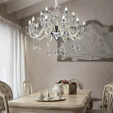 Traditional 15 Light Glass and Crystal Chandelier