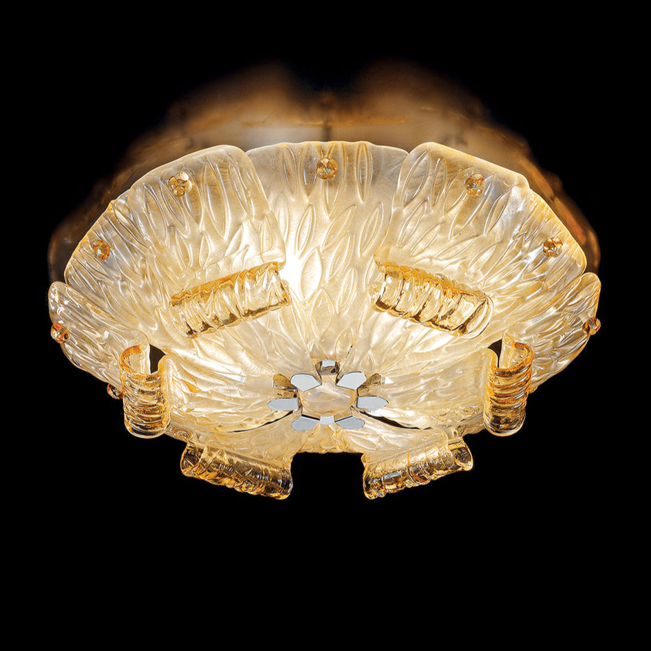 Handmade Classic Venetian Flush Ceiling Lamp In Amber