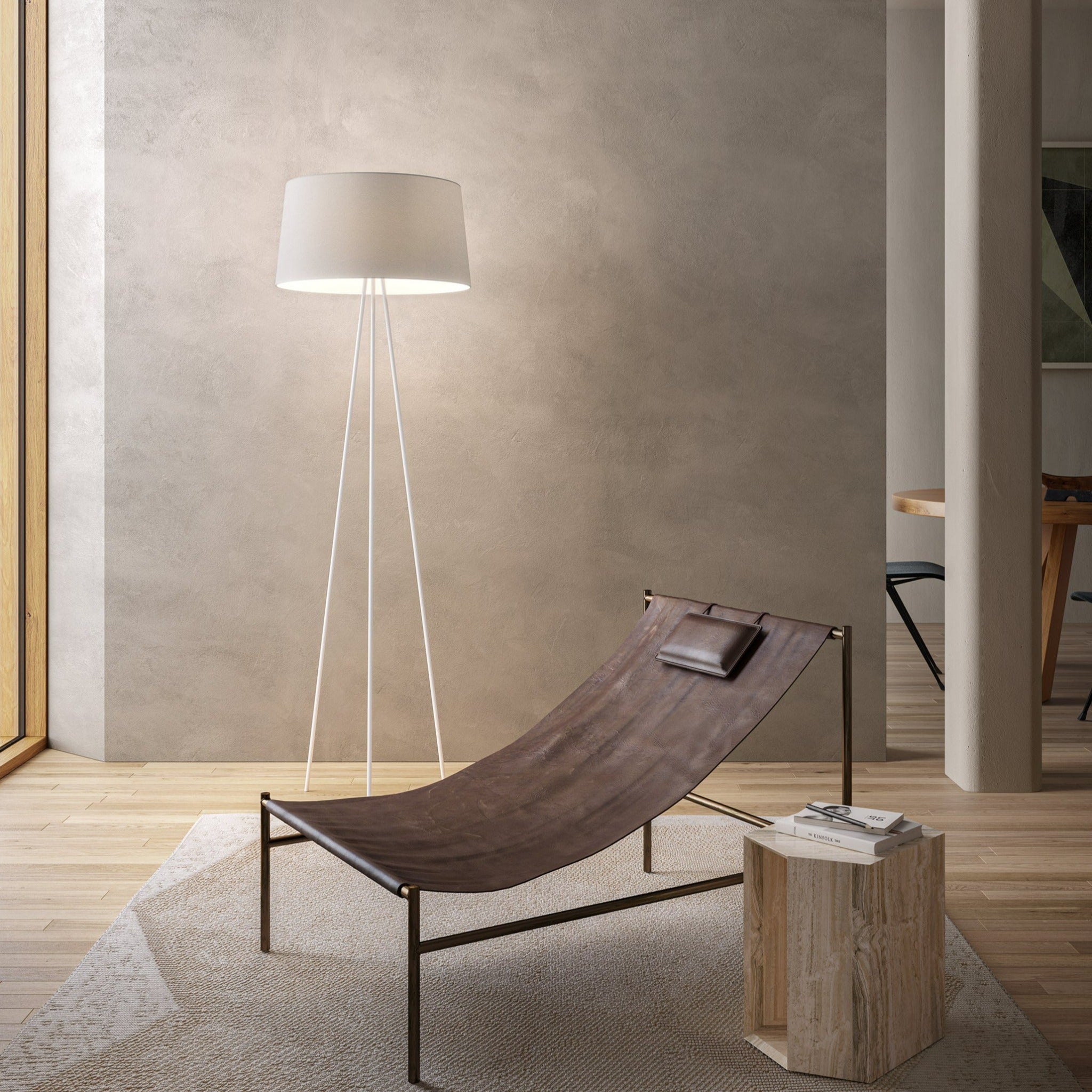 Tripod white ecru or mocha shade floor lamp by Kundalini