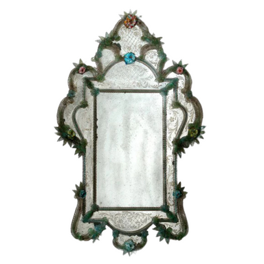 Venetian Mirror Wth Delicate Glass Flower Decoration