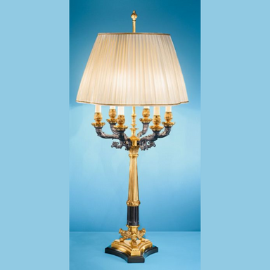 Traditional Table Lamp With Ivory Shade And Marble Detail