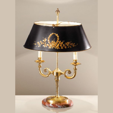 Traditional Table Lamp With Metal Shade And Red Marble