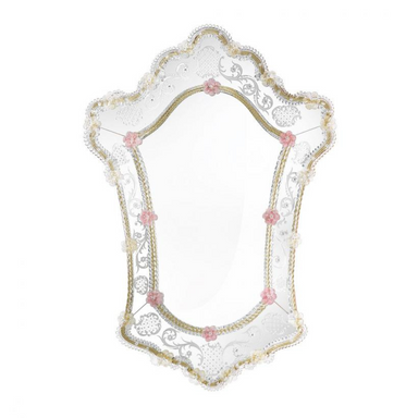 Venetian Mirror Featuring Gold Trim and Pink Flowers