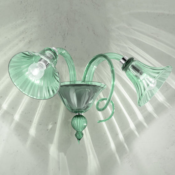 Handmade Elegant Venetian Wall Lamp With Two Shades And Murano Glass