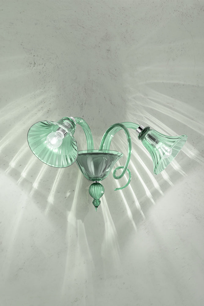 Handmade Elegant Venetian Wall Lamp With Two Shades And Murano Glass
