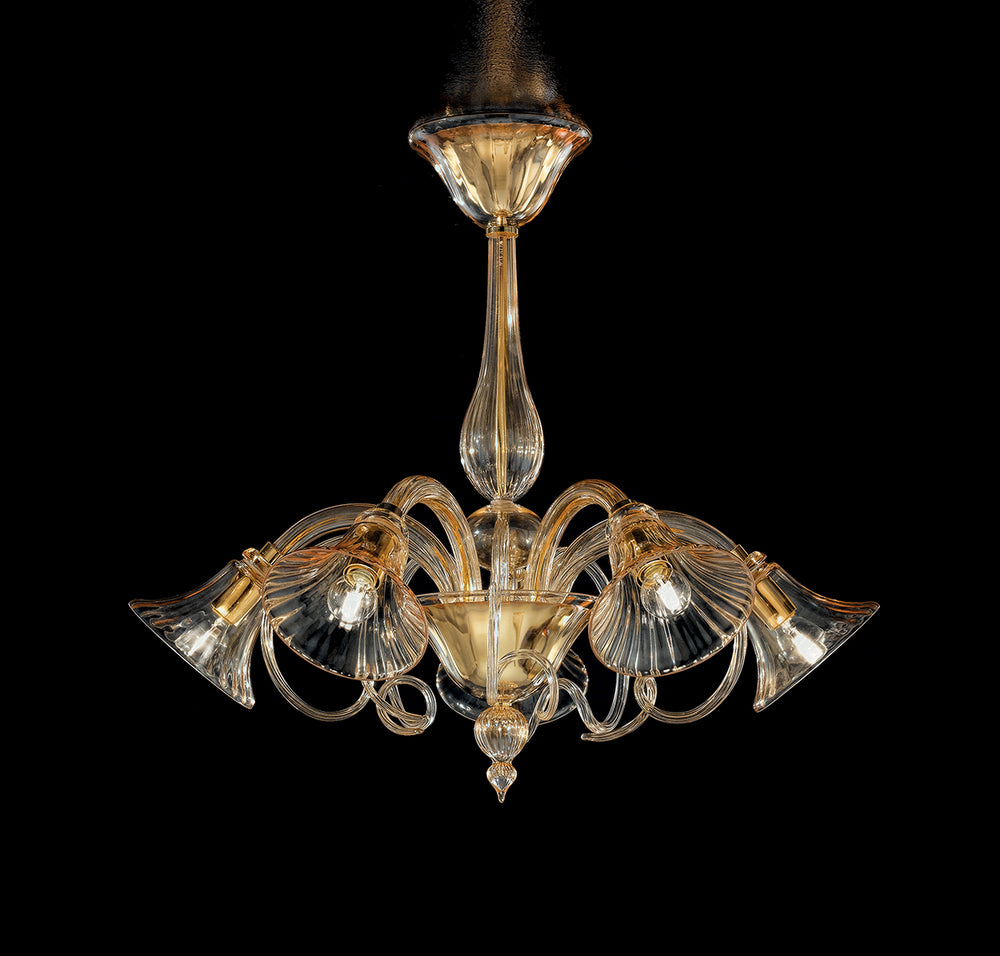 Handmade Elegant Venetian Chandelier With Six Shades And Murano Glass
